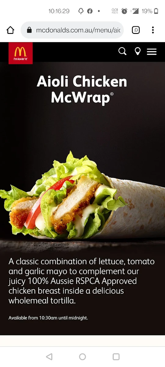 Menu, McDonald's Pacific Pines