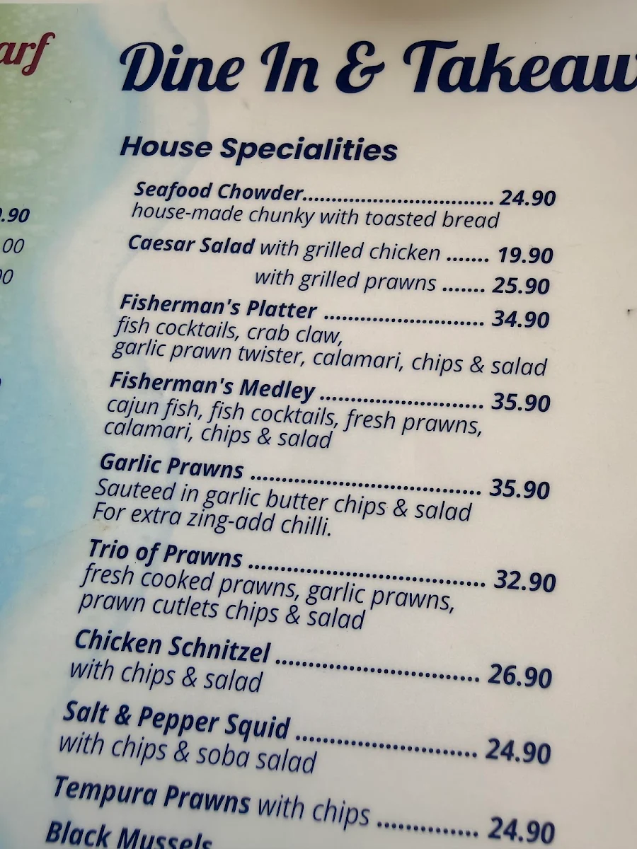 Menu, Fisherman's Wharf Seafood