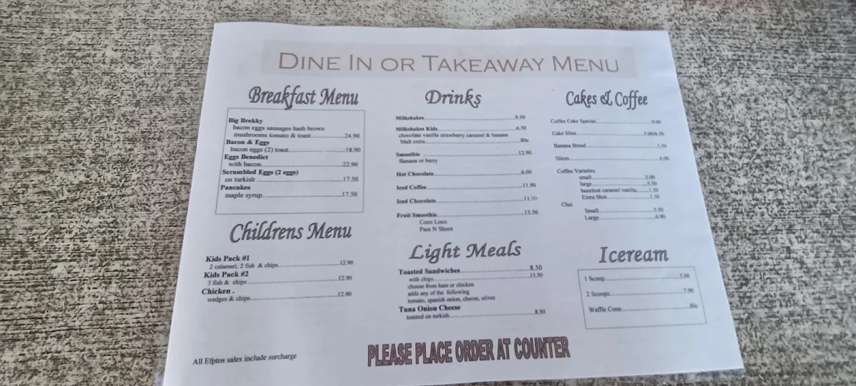 Menu, Fisherman's Wharf Seafood