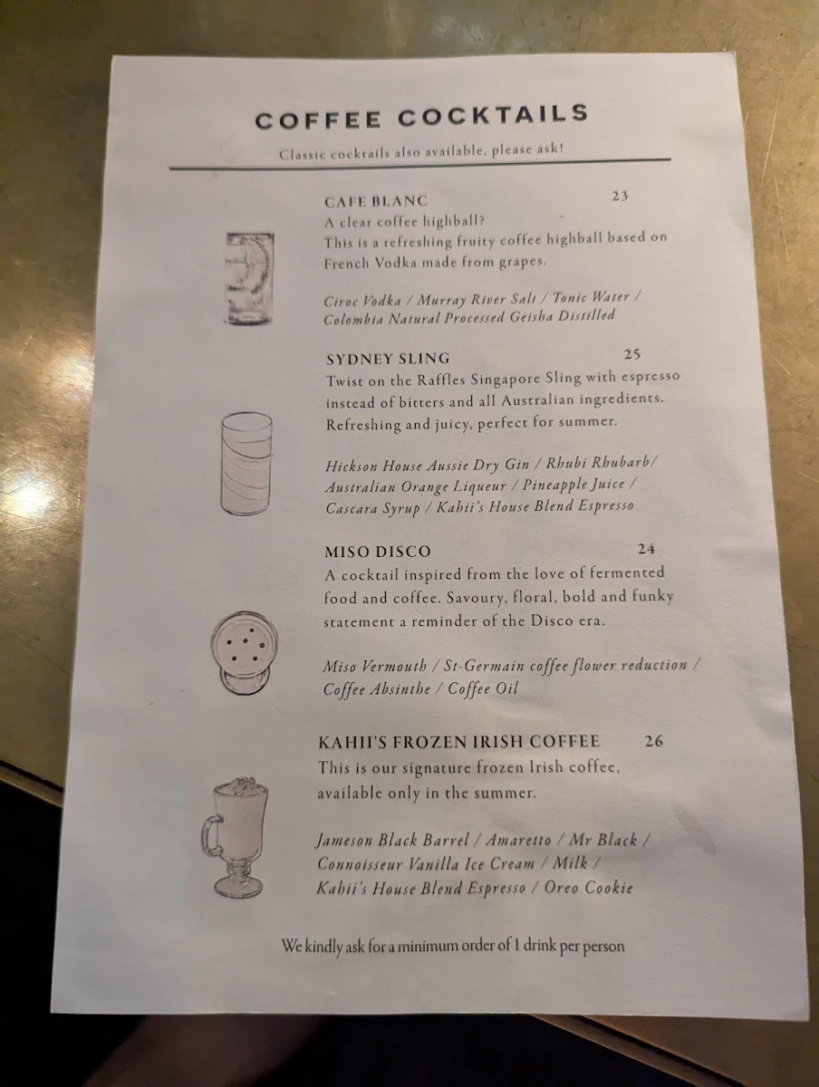 Menu, Kahii