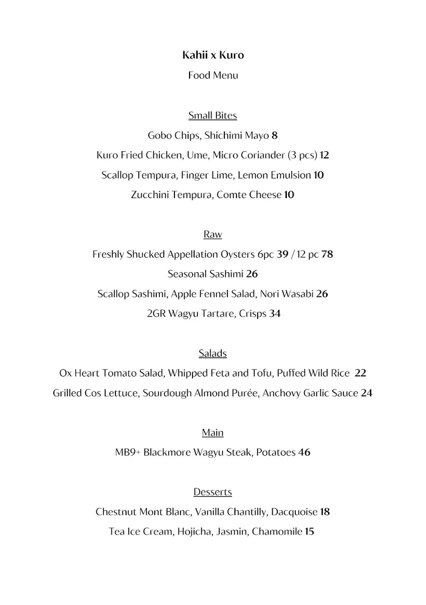 Menu, Kahii