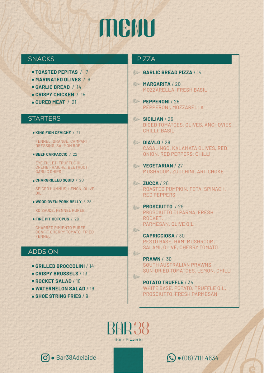 Menu, Bar 38