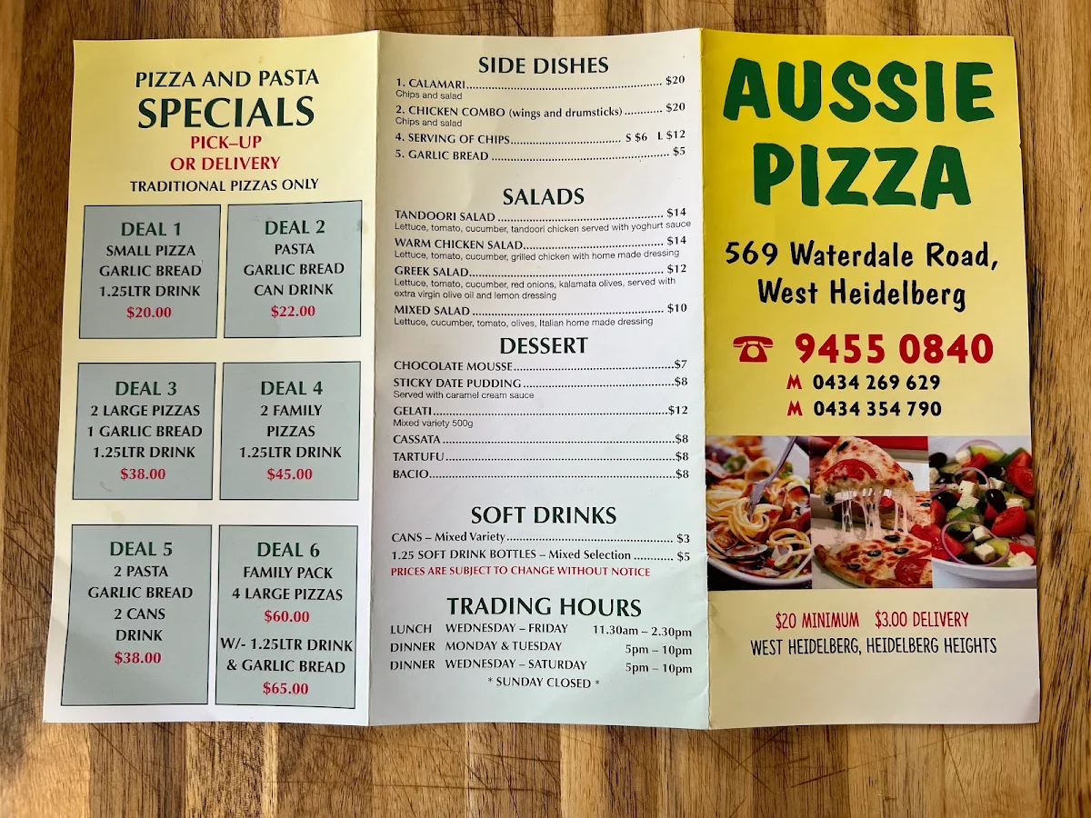 Menu, Aussie Pizza