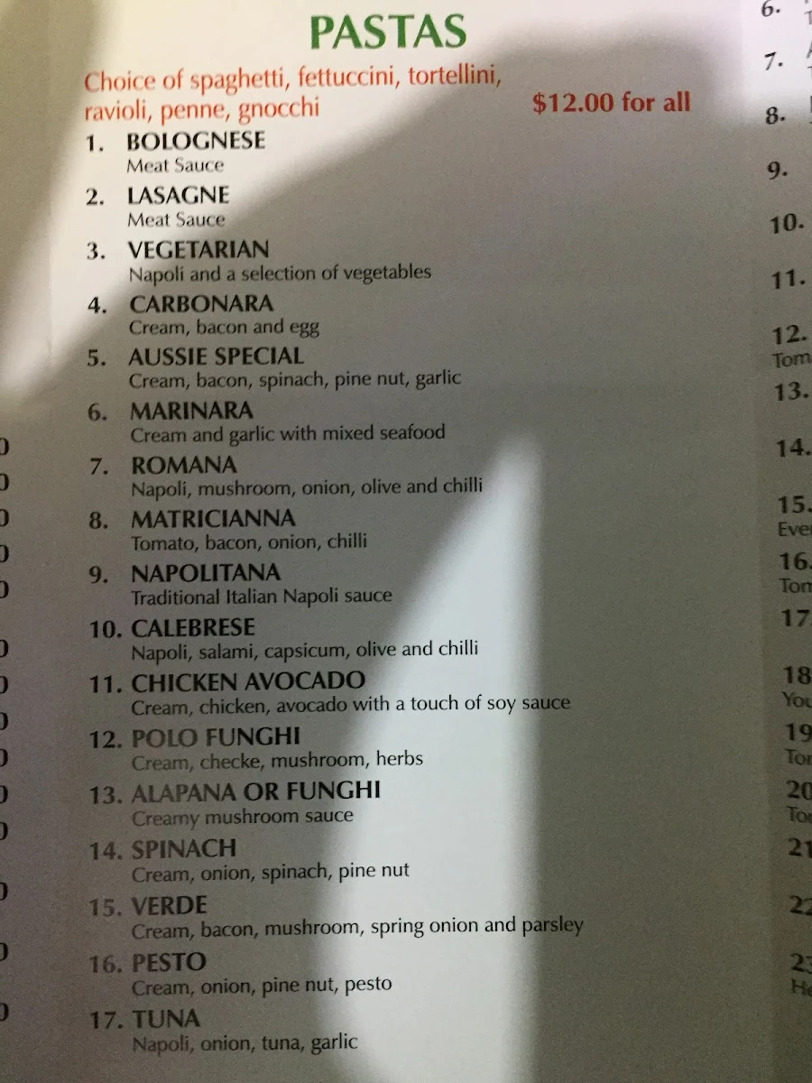 Menu, Aussie Pizza