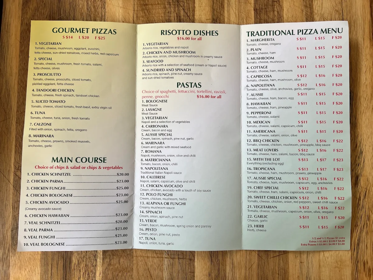 Menu, Aussie Pizza
