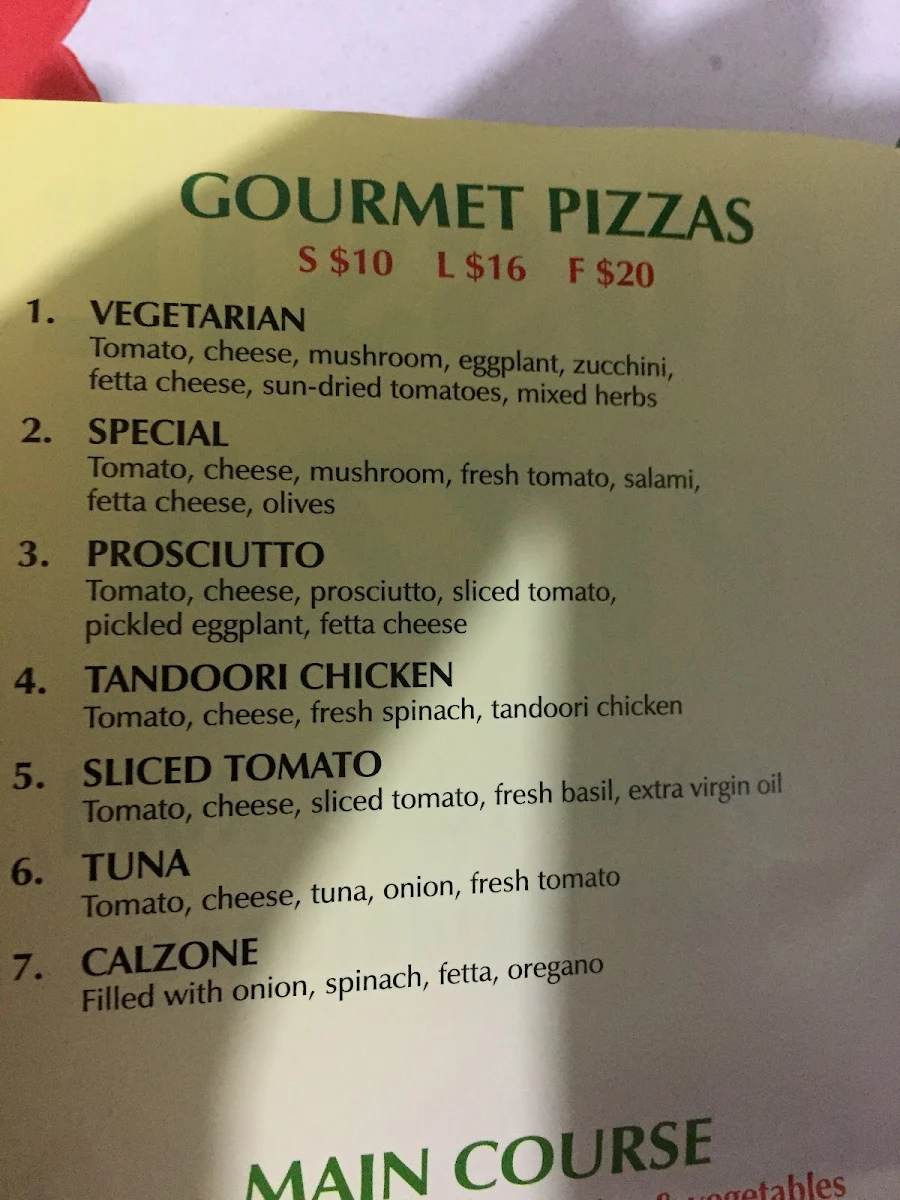 Menu, Aussie Pizza