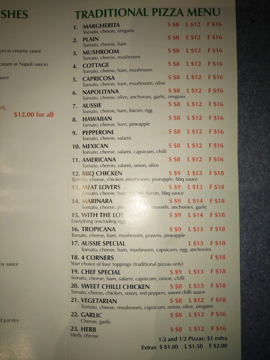 Menu, Aussie Pizza