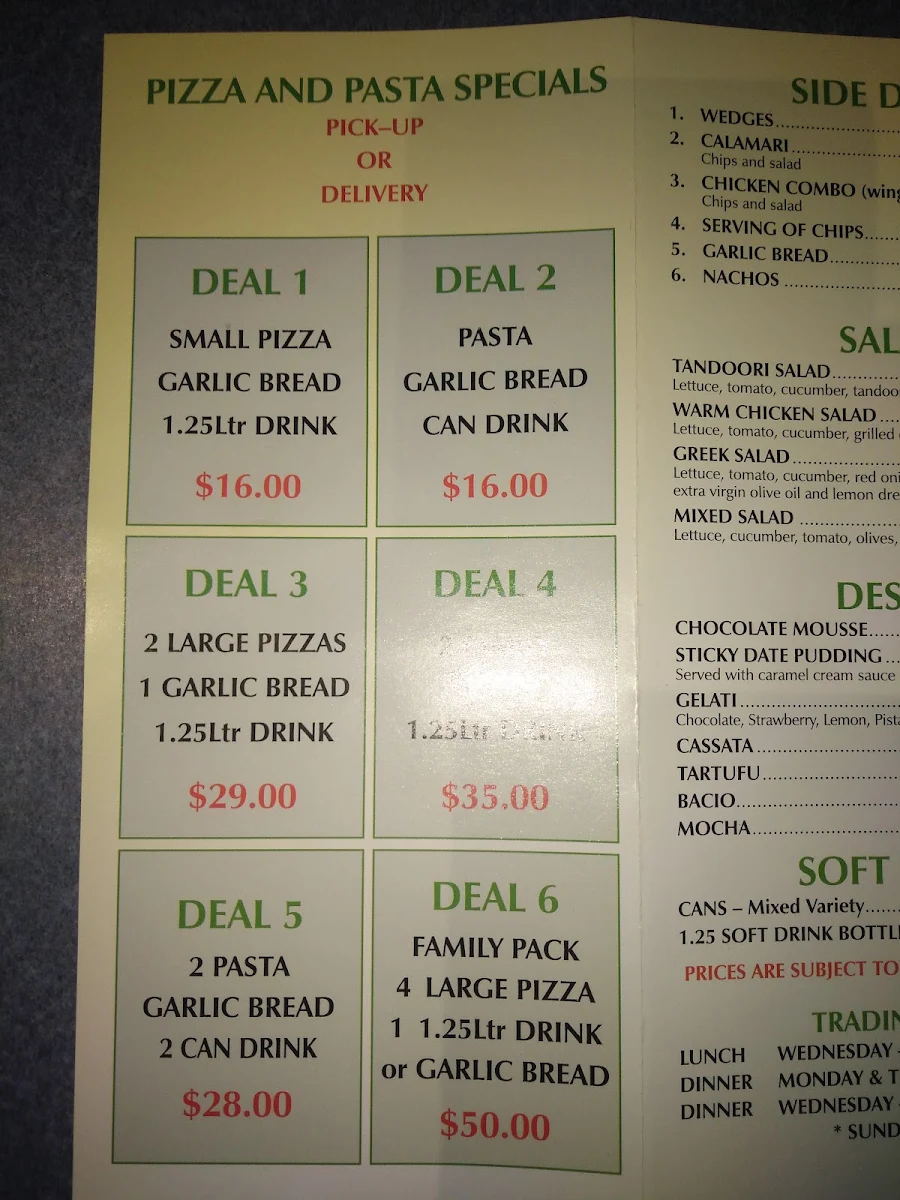 Menu, Aussie Pizza