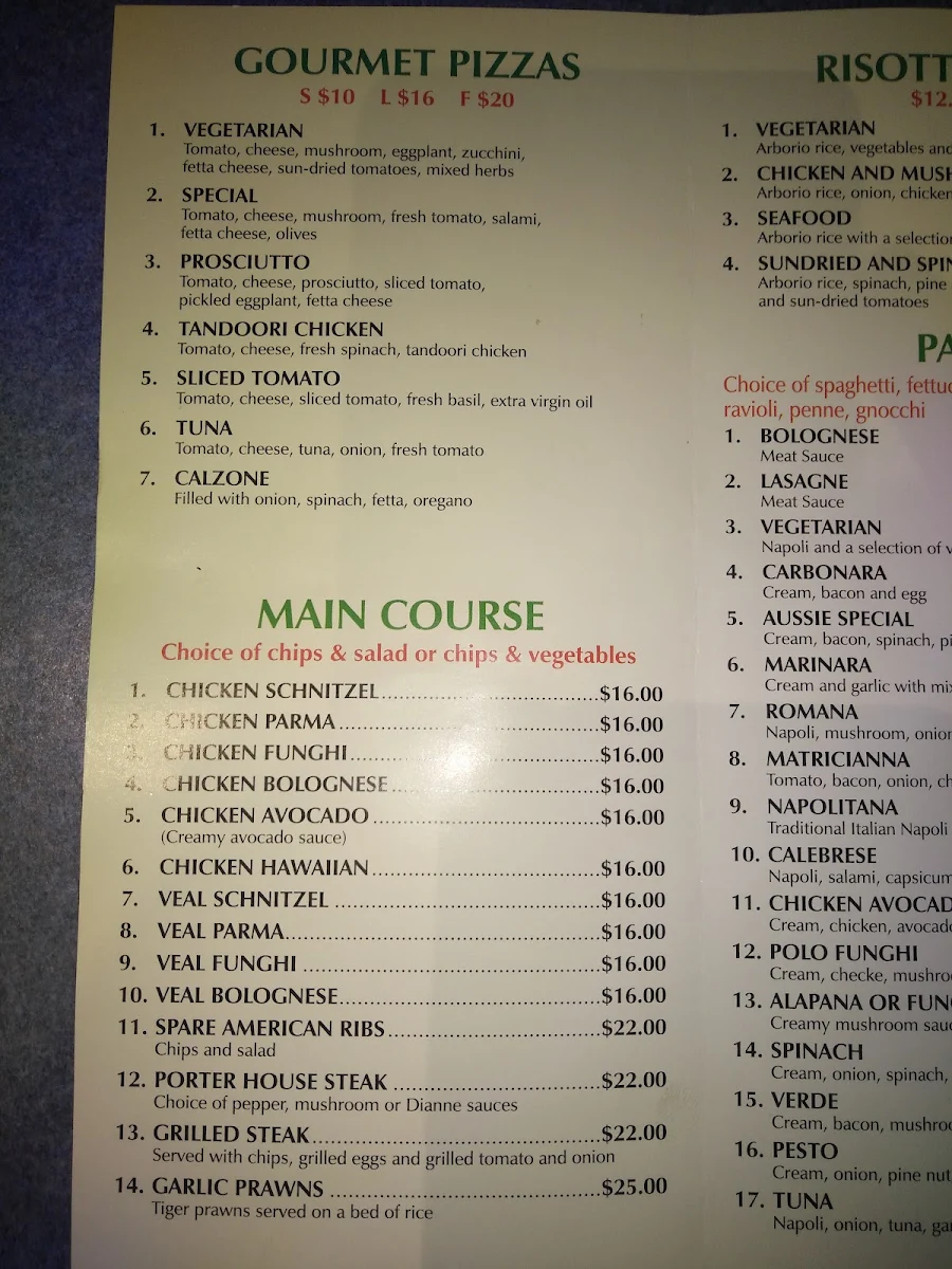Menu, Aussie Pizza