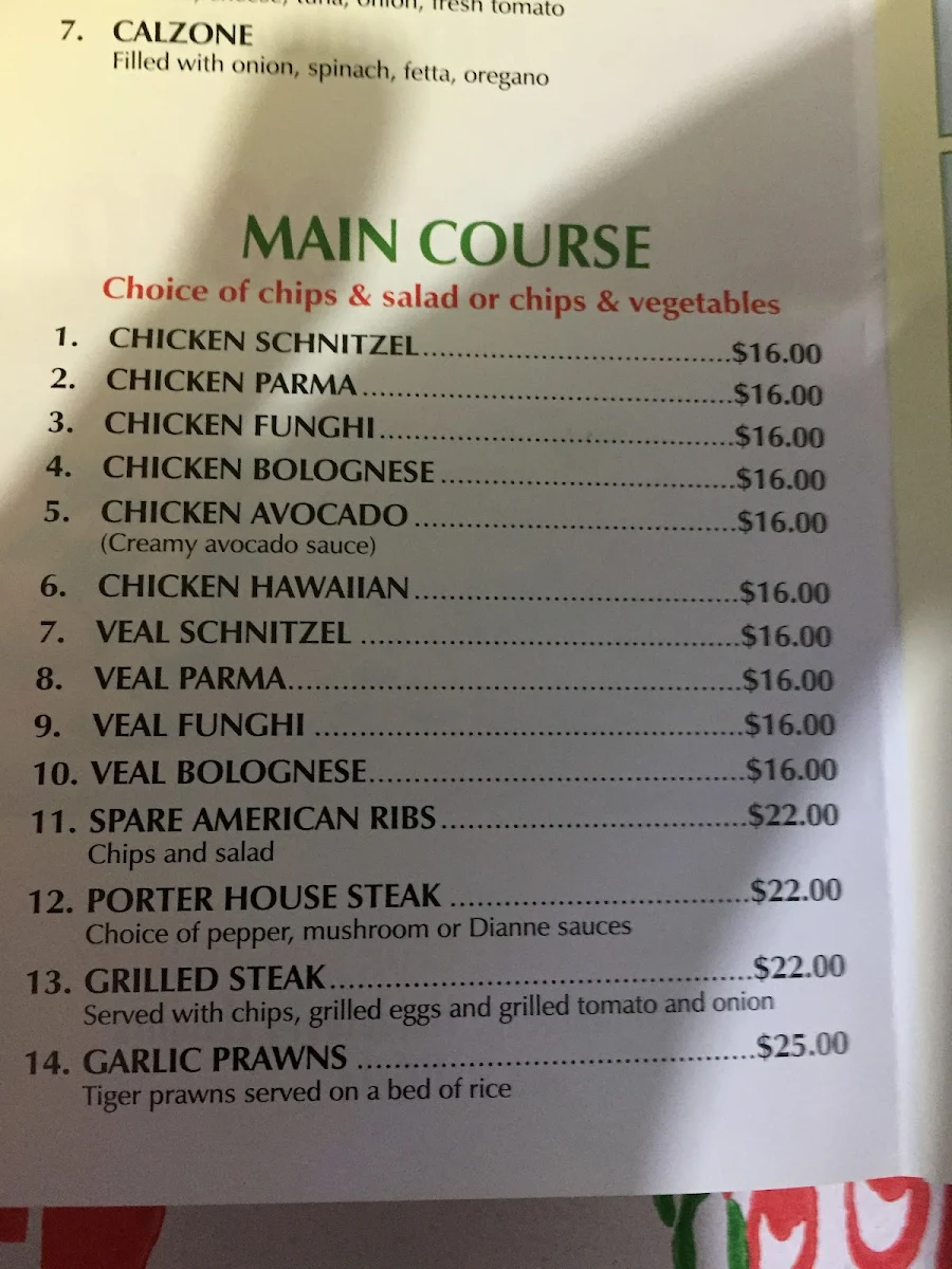 Menu, Aussie Pizza