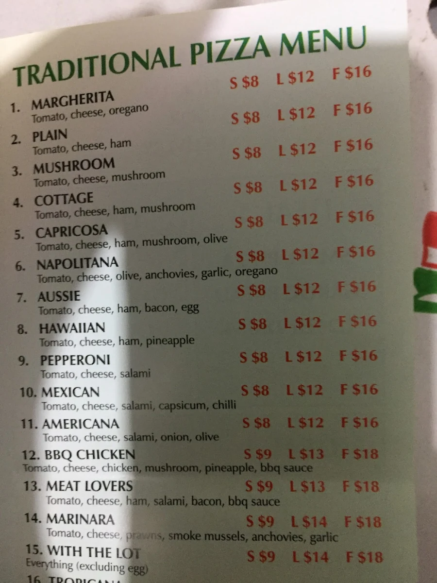 Menu, Aussie Pizza