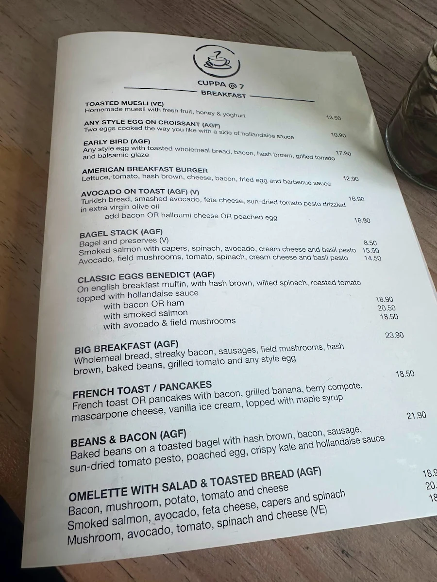 Menu, Cuppa @ 7