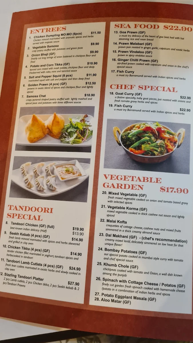 Menu, Majestic Indian Sutherland