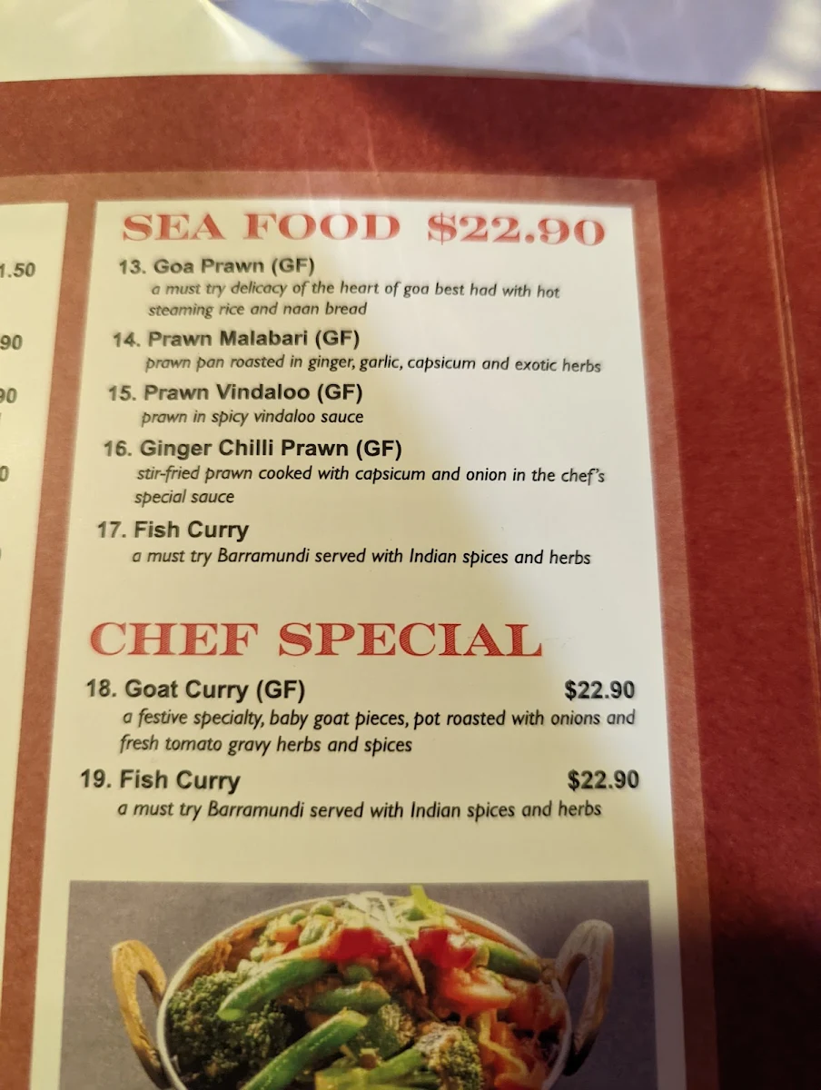Menu, Majestic Indian Sutherland