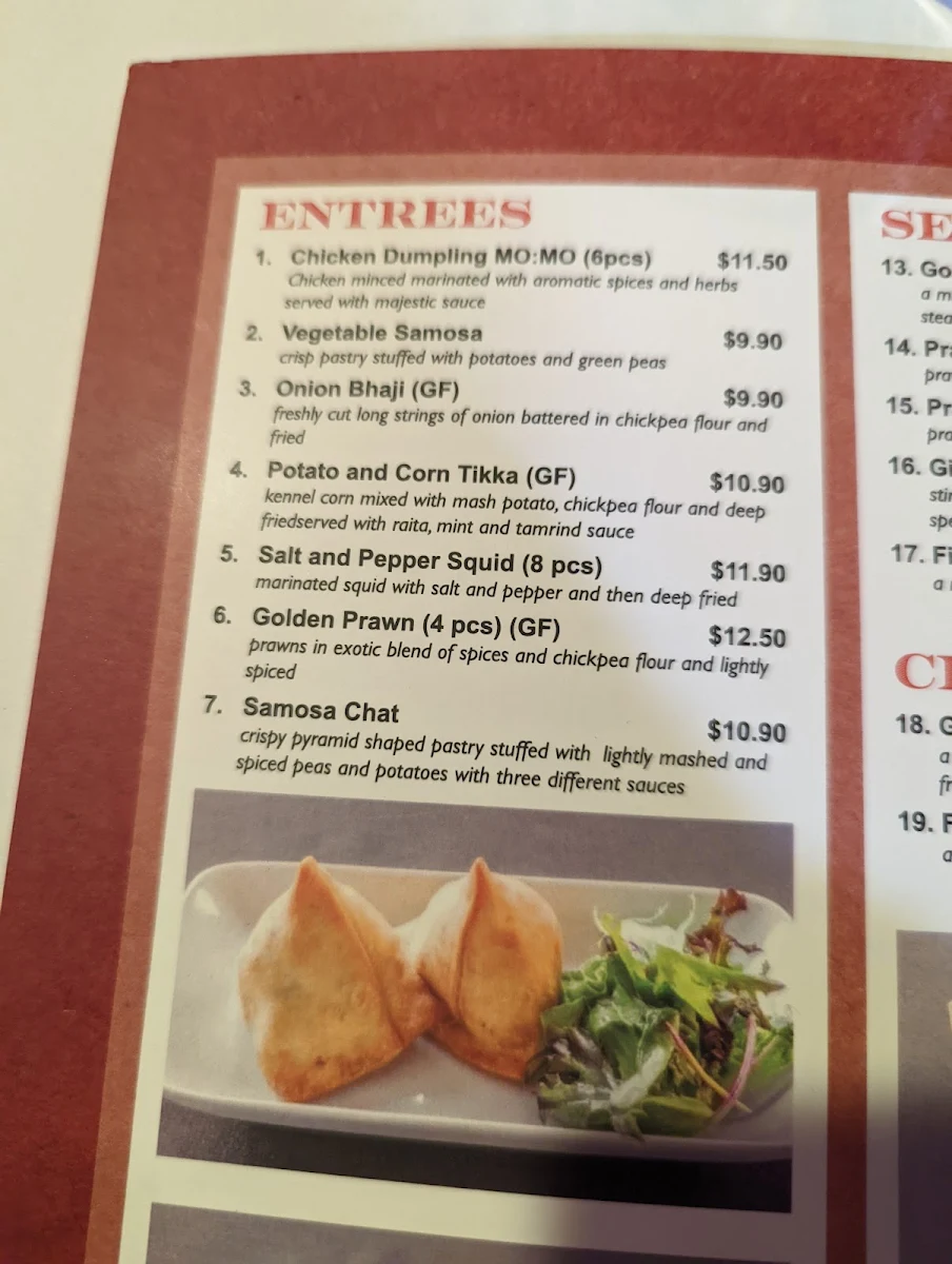 Menu, Majestic Indian Sutherland