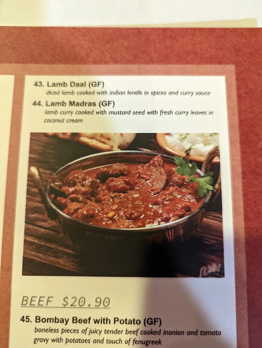 Menu, Majestic Indian Sutherland