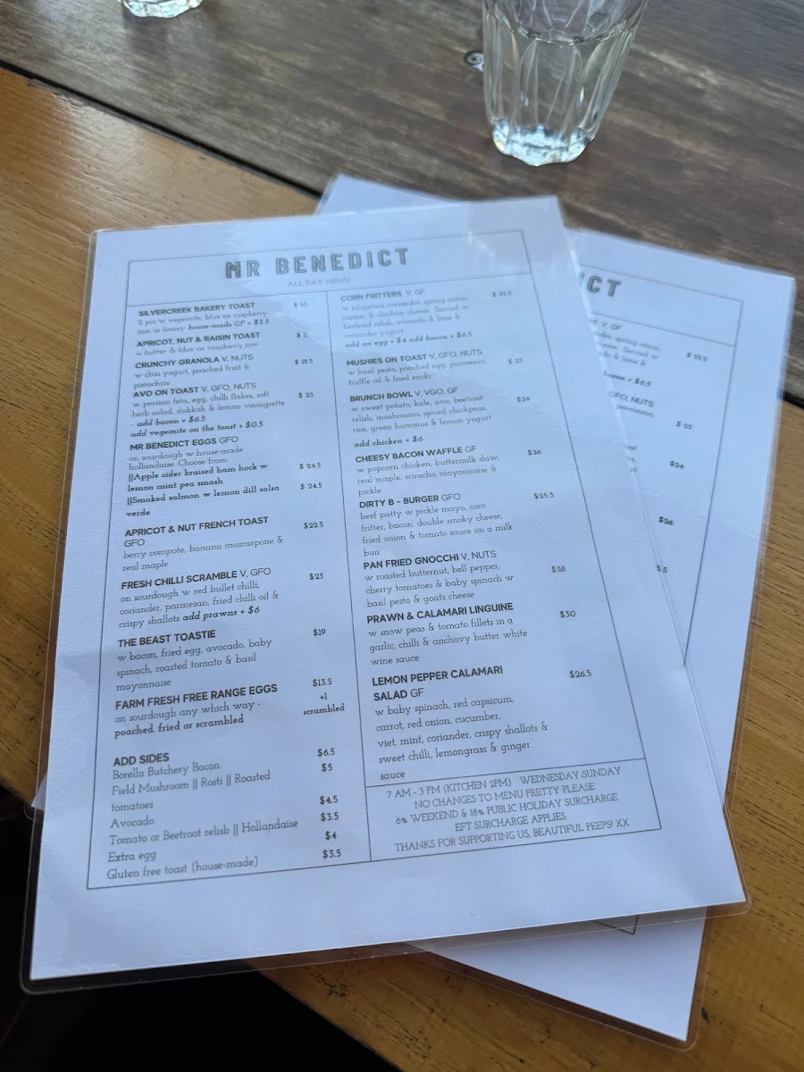 Menu, Mr. Benedict
