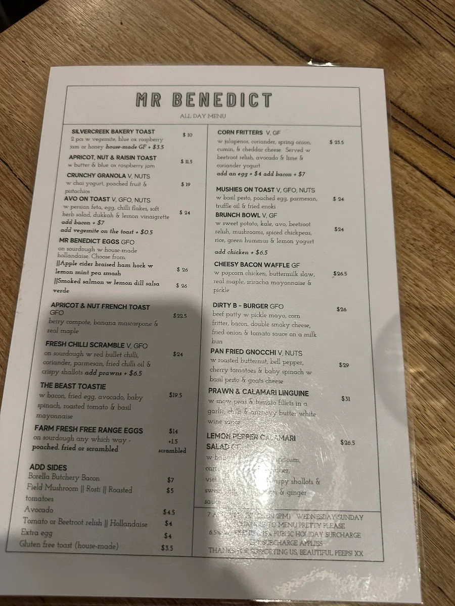 Menu, Mr. Benedict