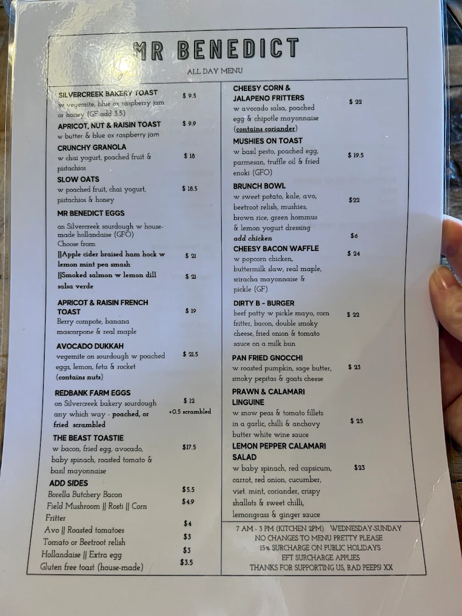 Menu, Mr. Benedict