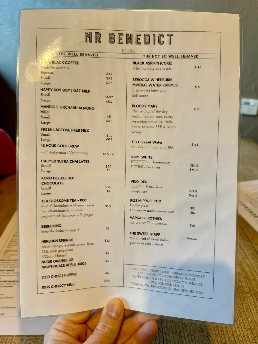 Menu, Mr. Benedict
