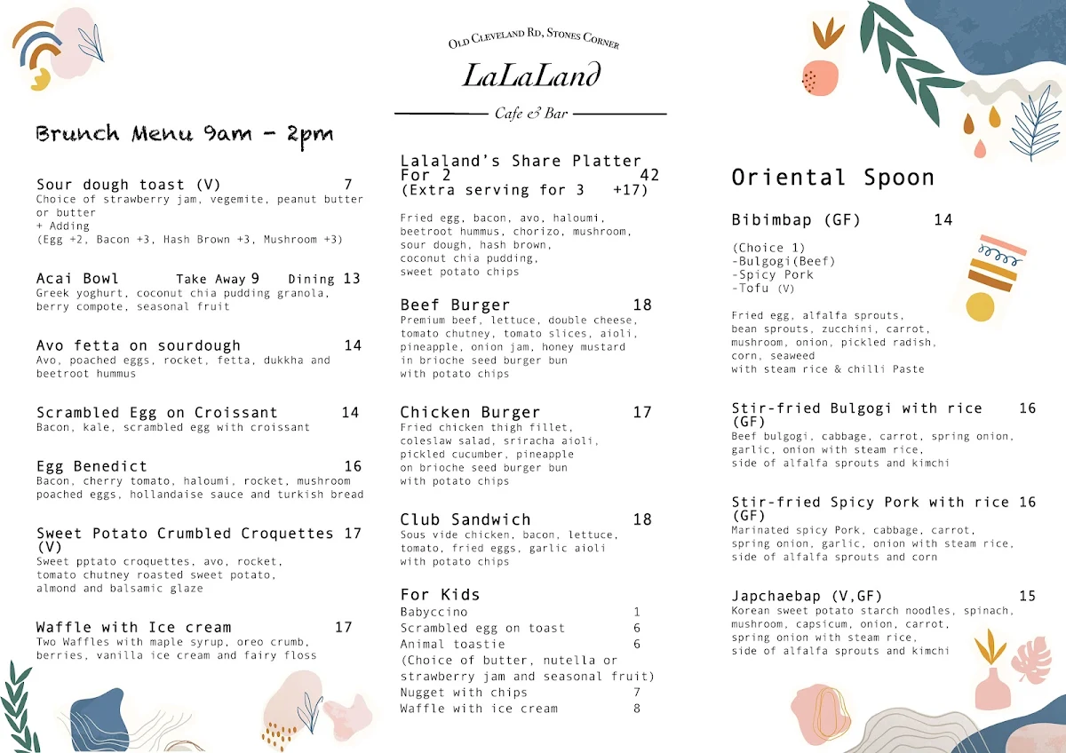 Menu, Lalaland Cafe and Korean Restaurant