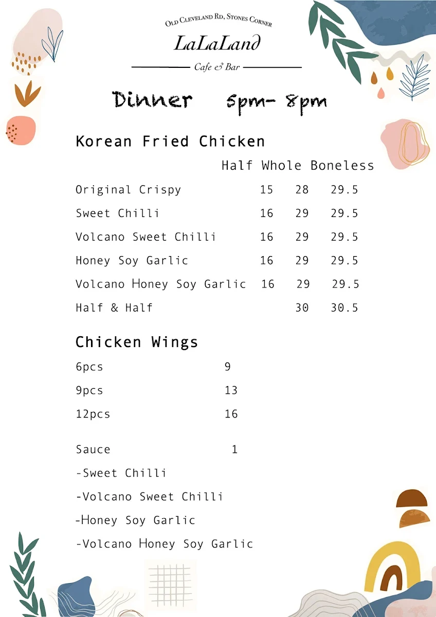 Menu, Lalaland Cafe and Korean Restaurant