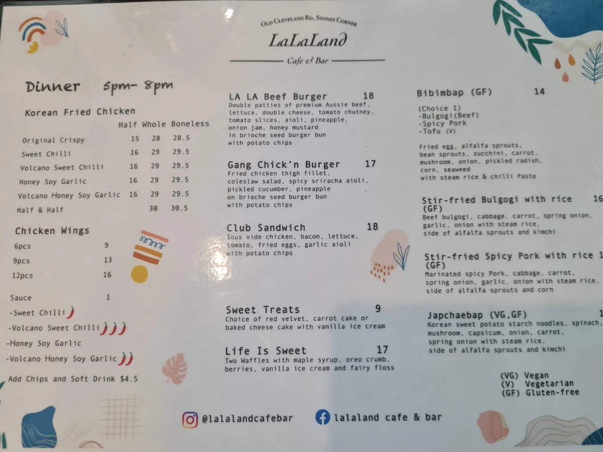Menu, Lalaland Cafe and Korean Restaurant