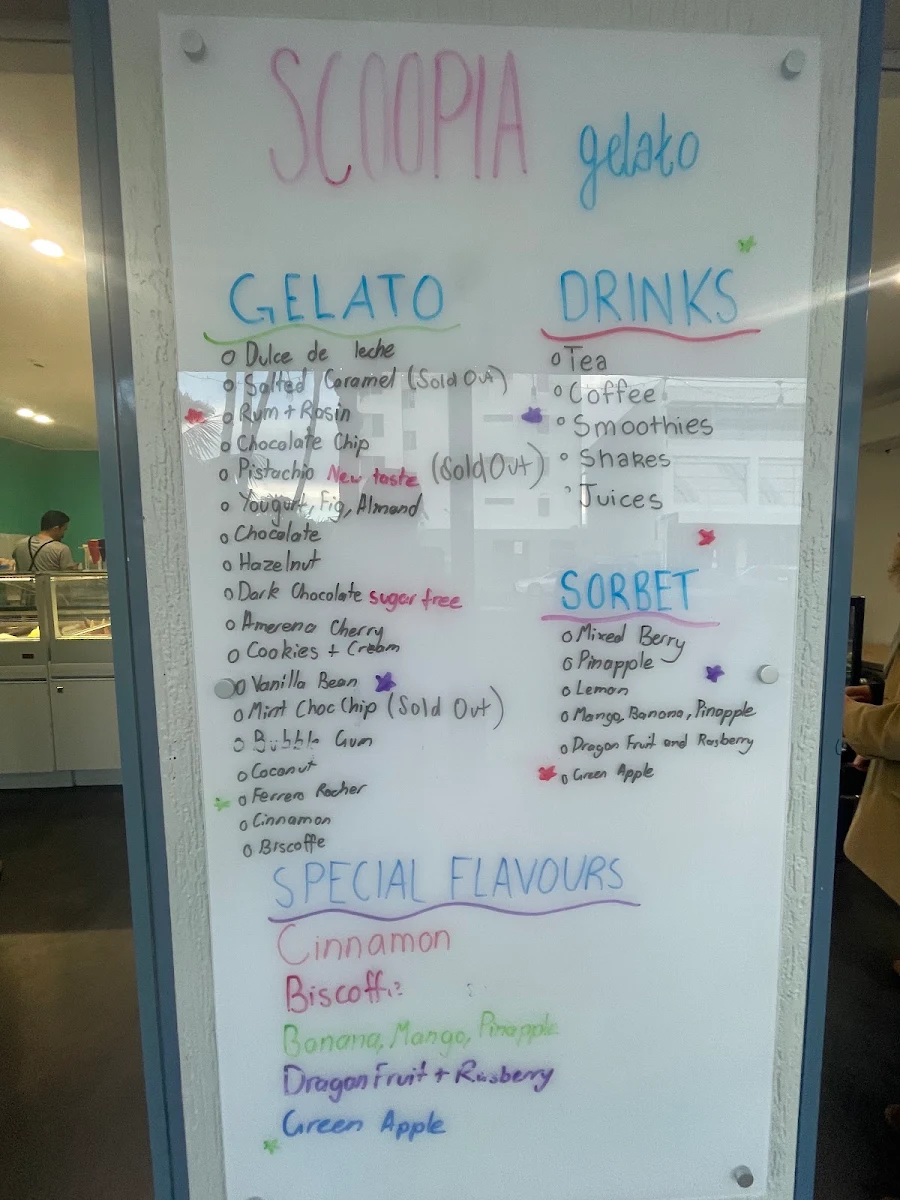 Menu, Scoopia Gelato & Coffee
