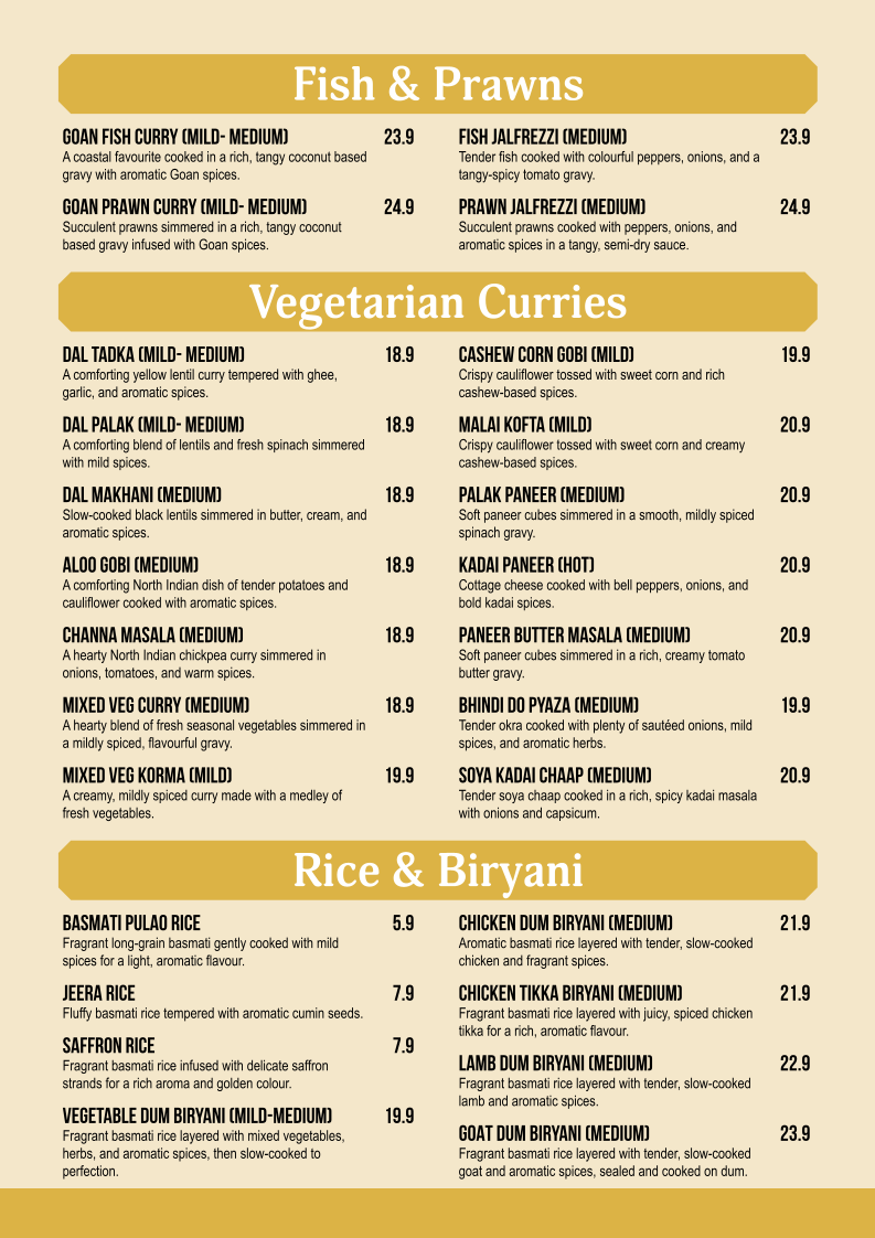 Menu, Jalsa Indian Bar & Restaurant- Adelaide