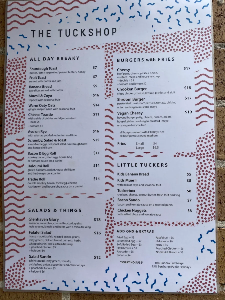 Menu, The Tuckshop