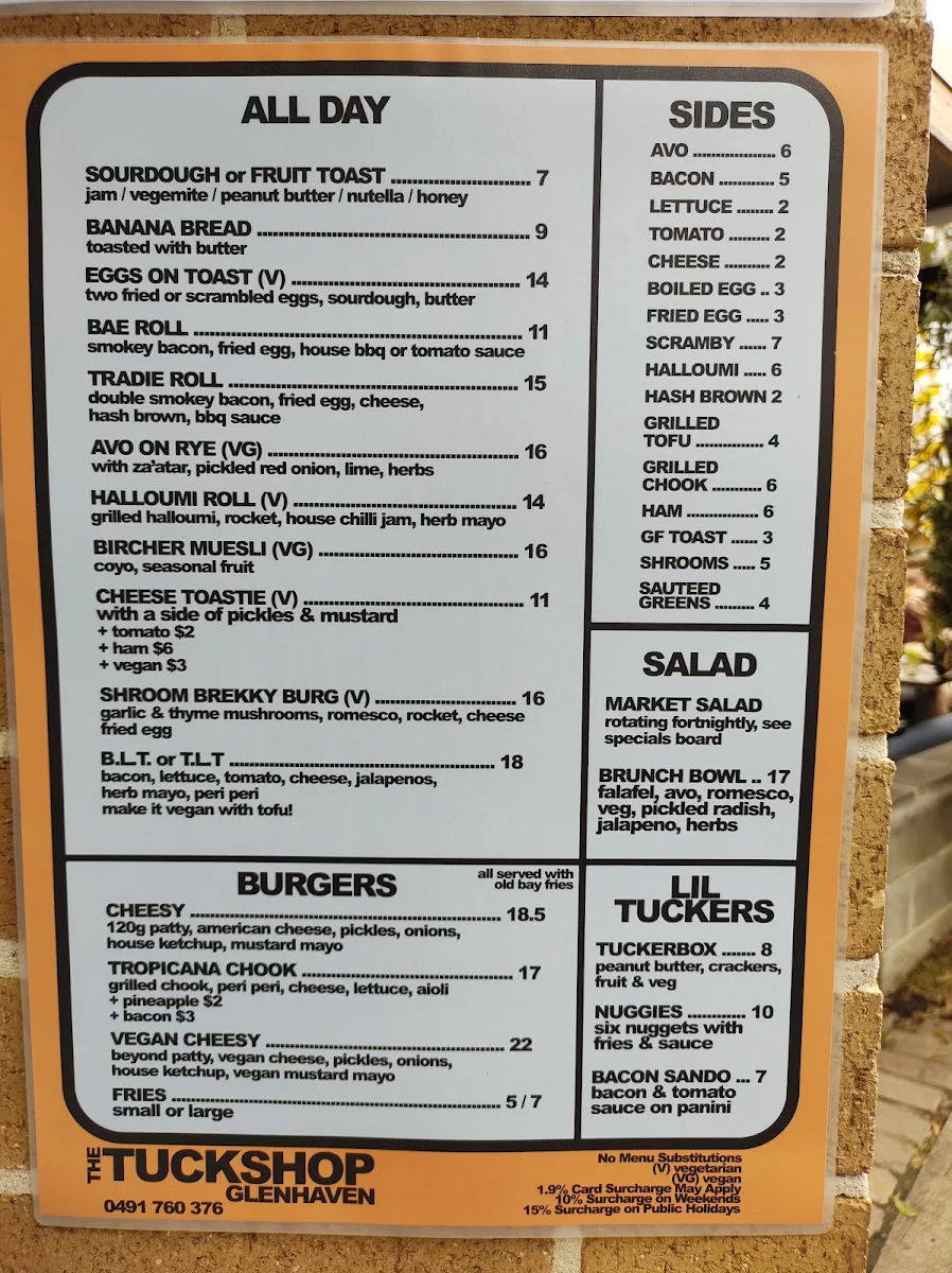 Menu, The Tuckshop