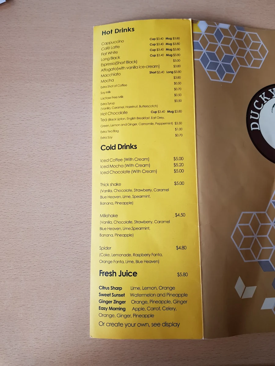 Menu, Ducky’s Corner Langwarrin
