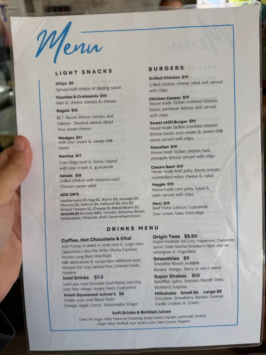 Menu, Lou's Cafe