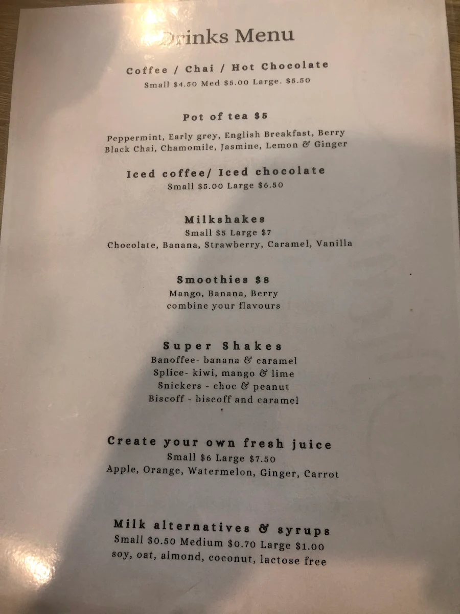 Menu, Lou's Cafe