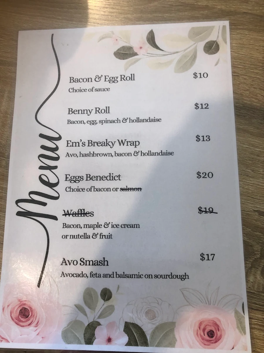 Menu, Lou's Cafe