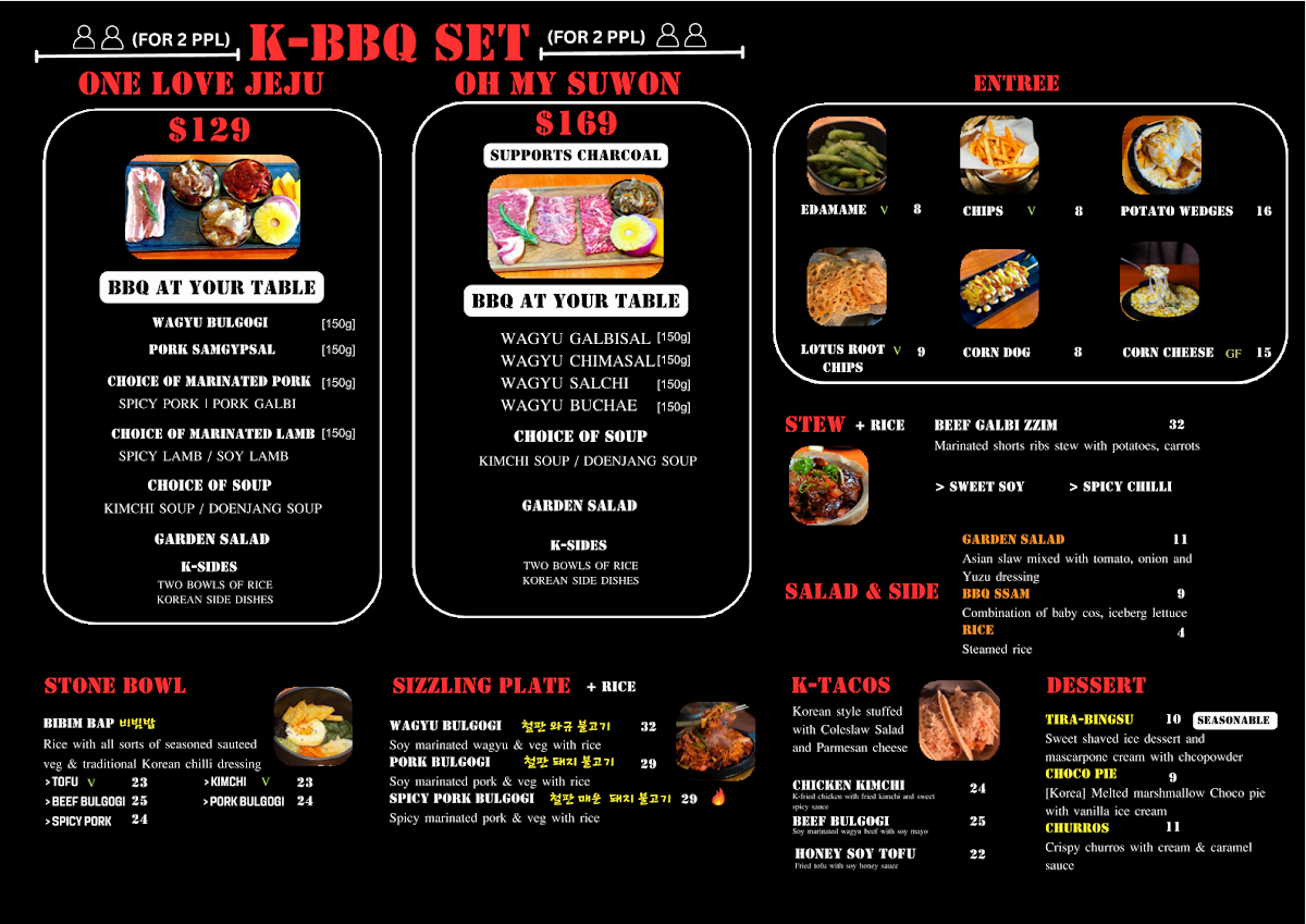 Menu, DAGACH KOREAN BBQ SANDRINGHAM