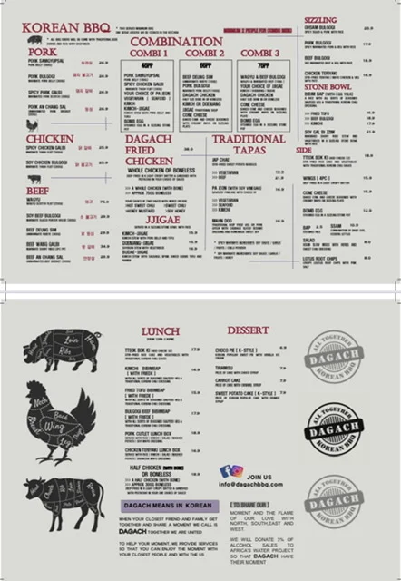 Menu, DAGACH KOREAN BBQ SANDRINGHAM