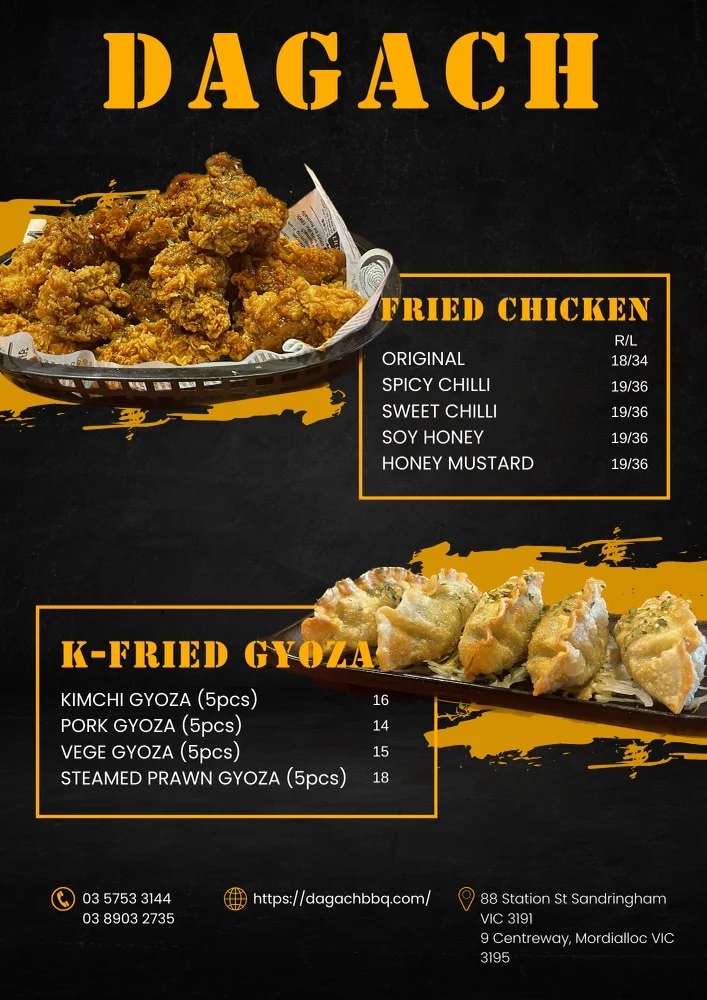 Menu, DAGACH KOREAN BBQ SANDRINGHAM
