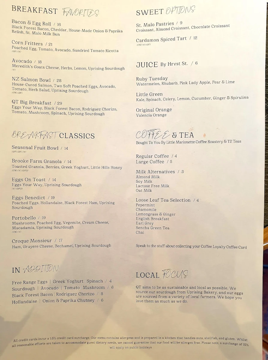 Menu, Jana Restaurant & Bar