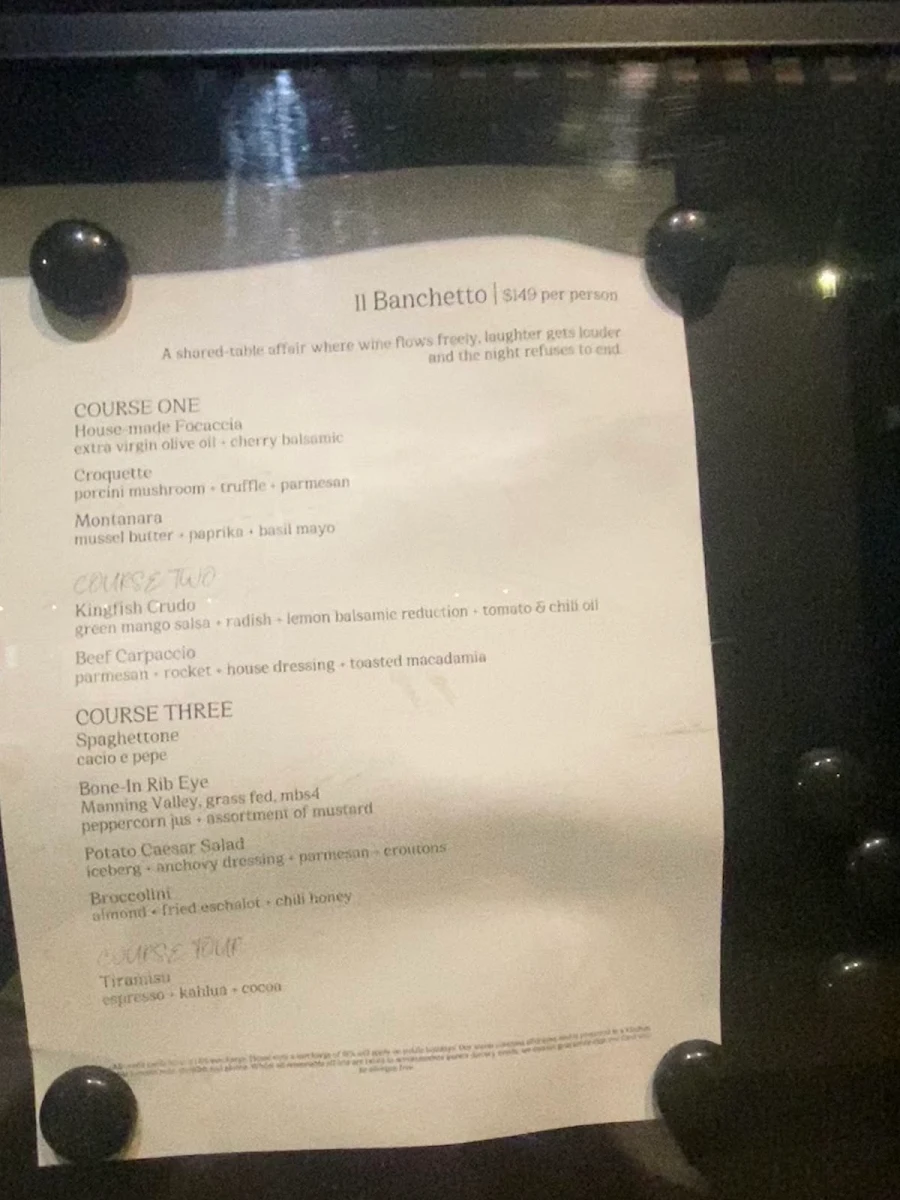 Menu, Jana Restaurant & Bar