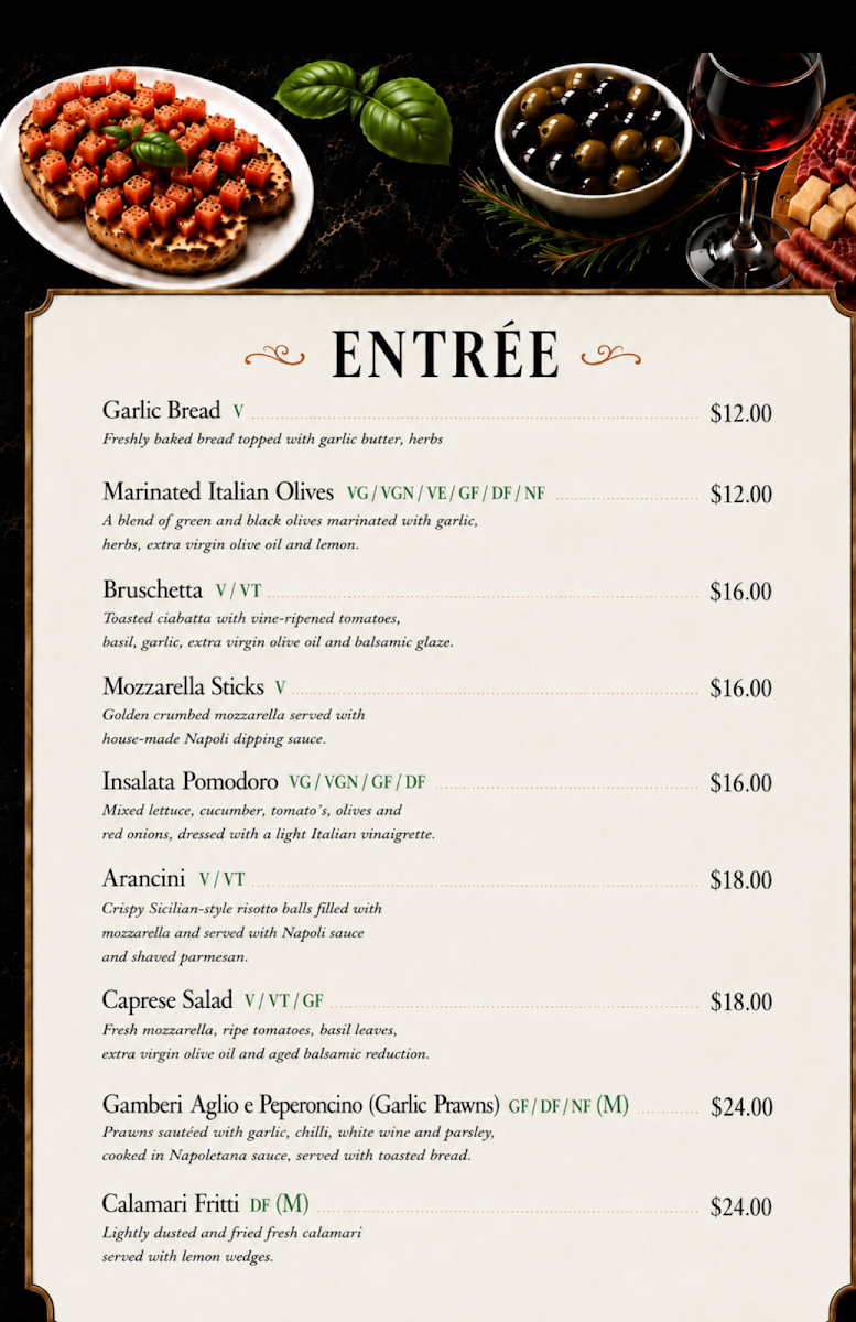 Menu, Amici Ristorante and Bar