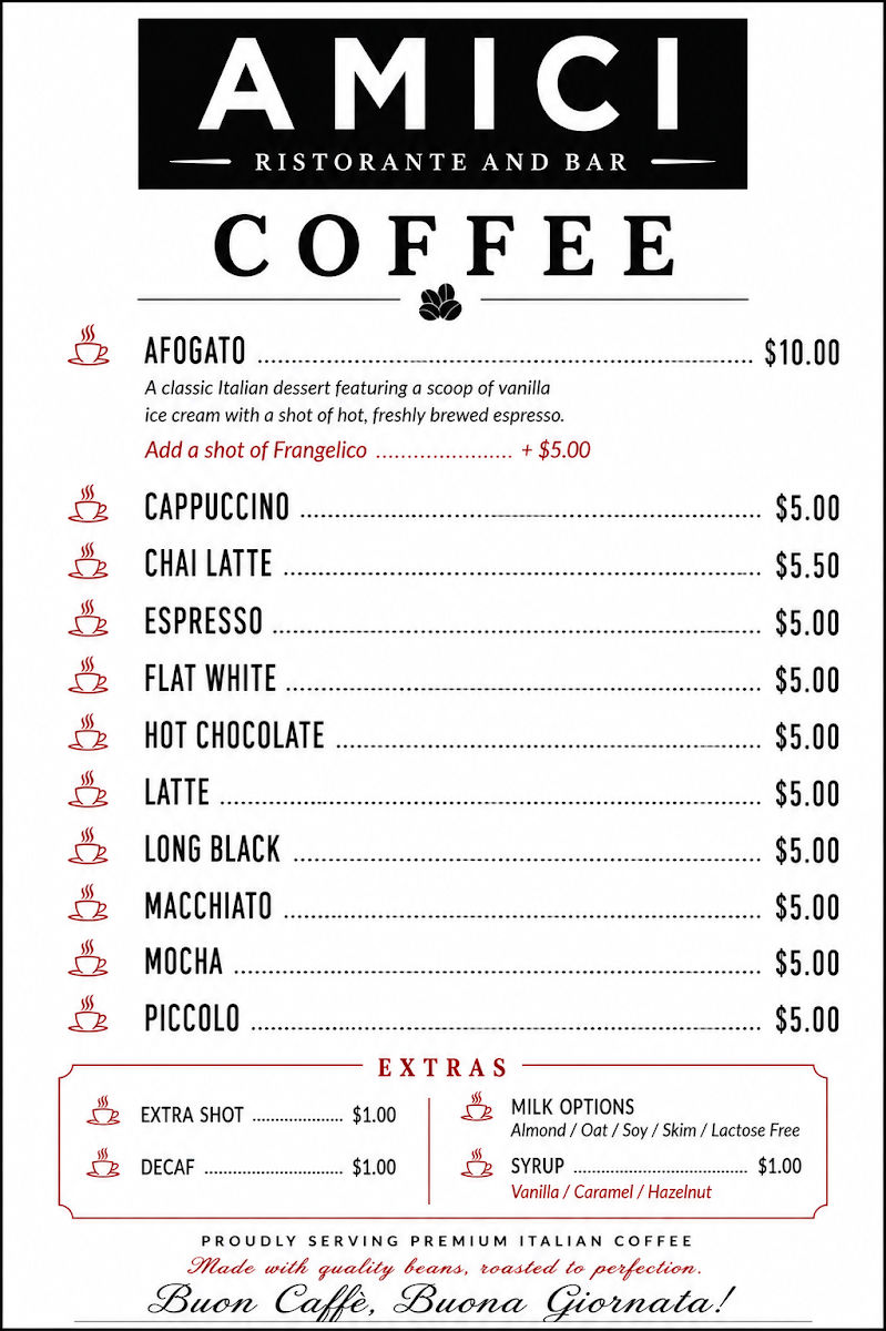 Menu, Amici Ristorante and Bar