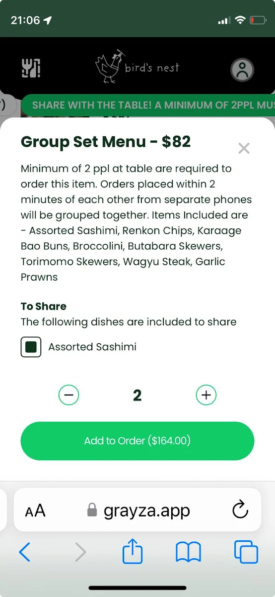 Menu, Bird's Nest - Everton Park