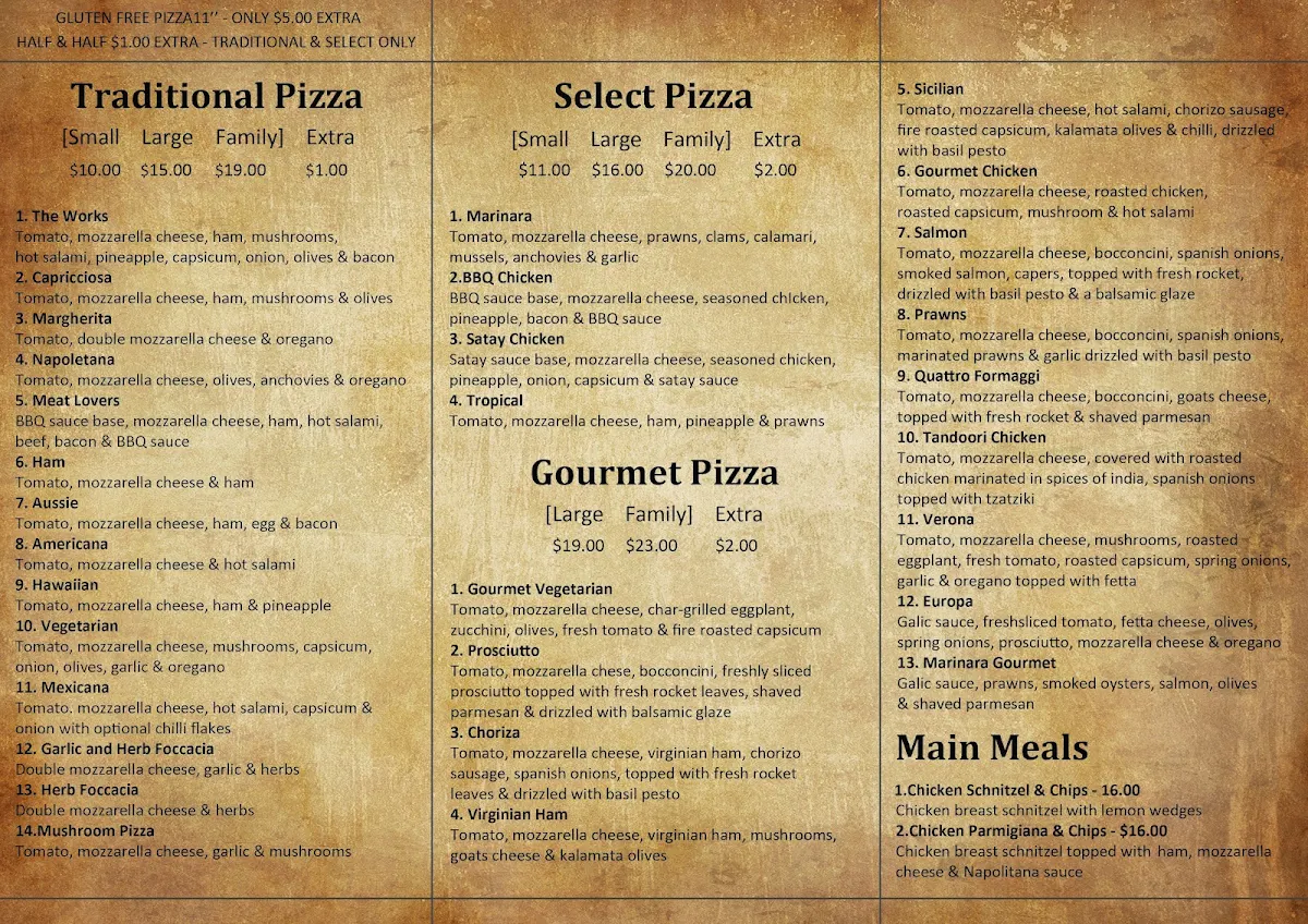 Menu, Pizza Works
