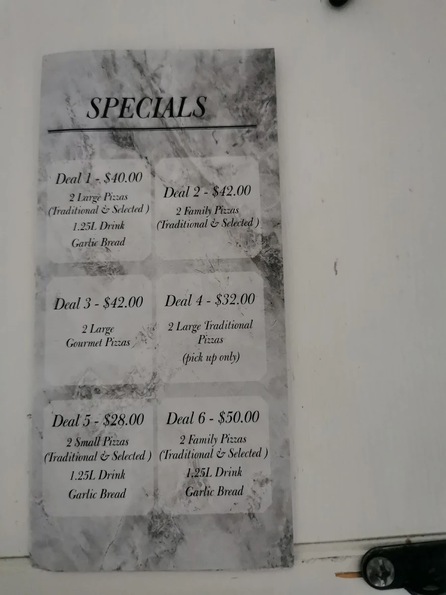 Menu, Pizza Works