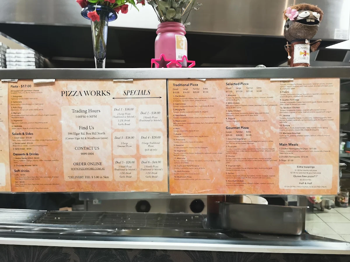 Menu, Pizza Works
