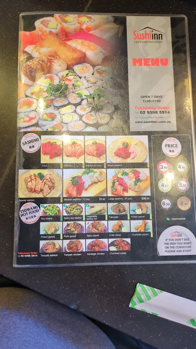 Menu, Sushi Inn Japanese Restaurant
