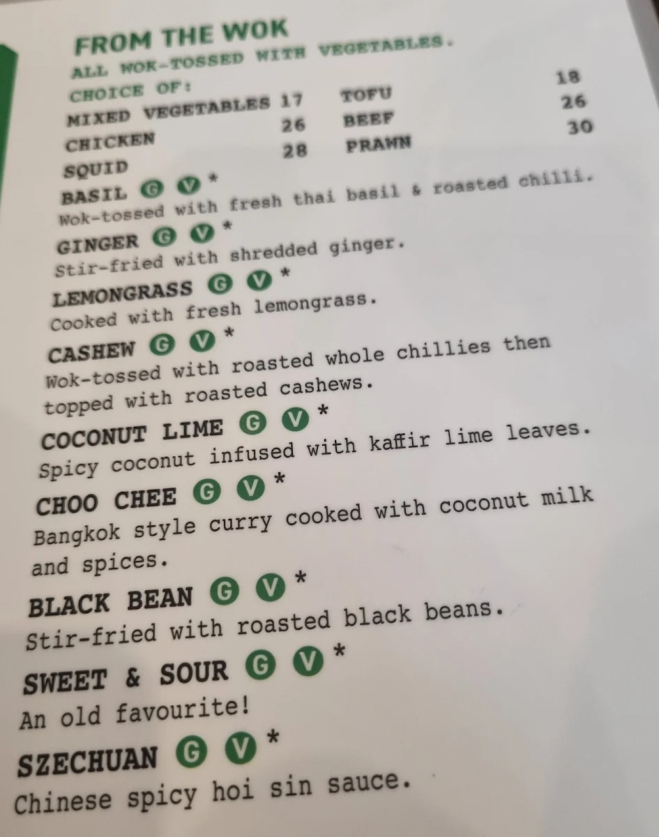 Menu, Green Ginger