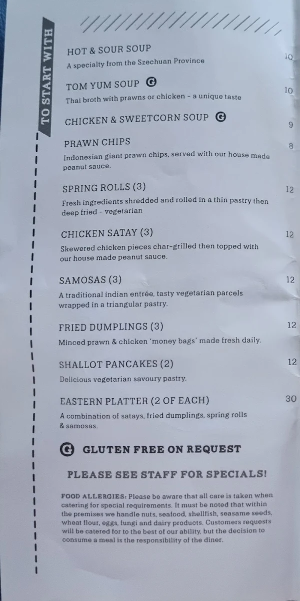 Menu, Green Ginger