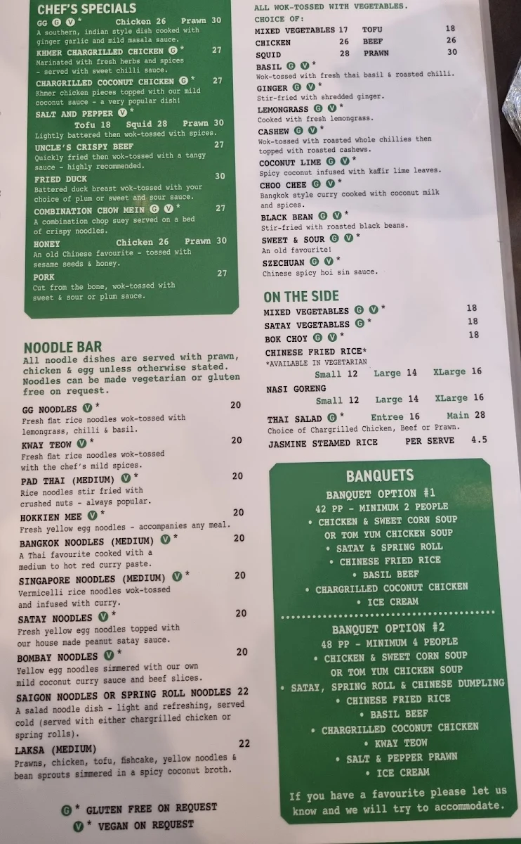 Menu, Green Ginger